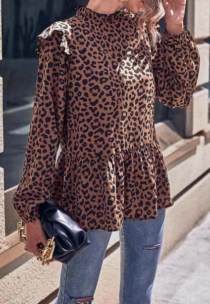 Leopard Print Peplum Hem Blouse