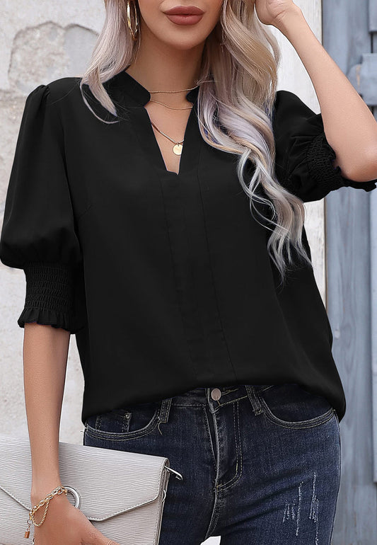 Back Pleat Puff Sleeve Blouse