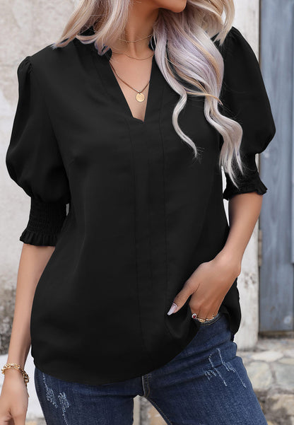 Back Pleat Puff Sleeve Blouse