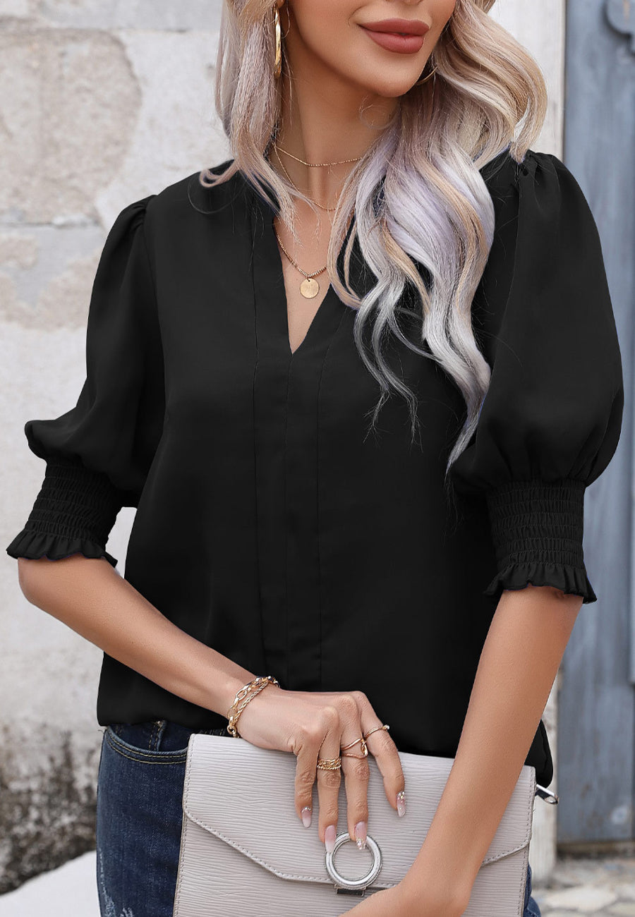 Back Pleat Puff Sleeve Blouse