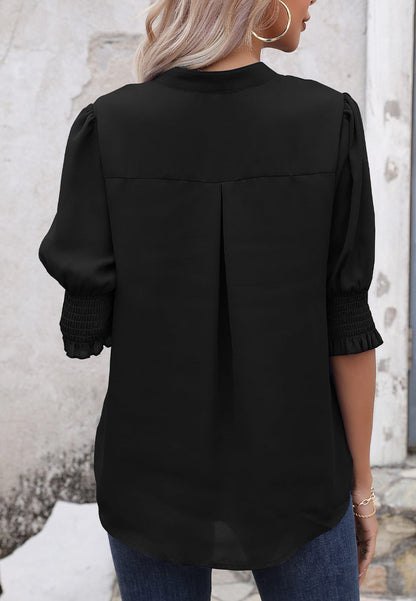 Back Pleat Puff Sleeve Blouse