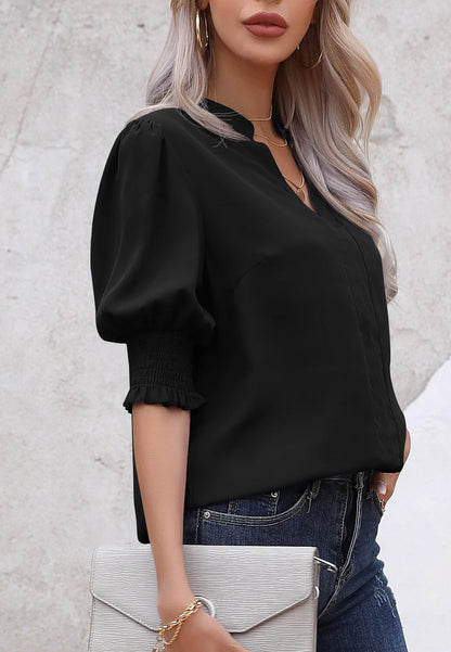 Back Pleat Puff Sleeve Blouse