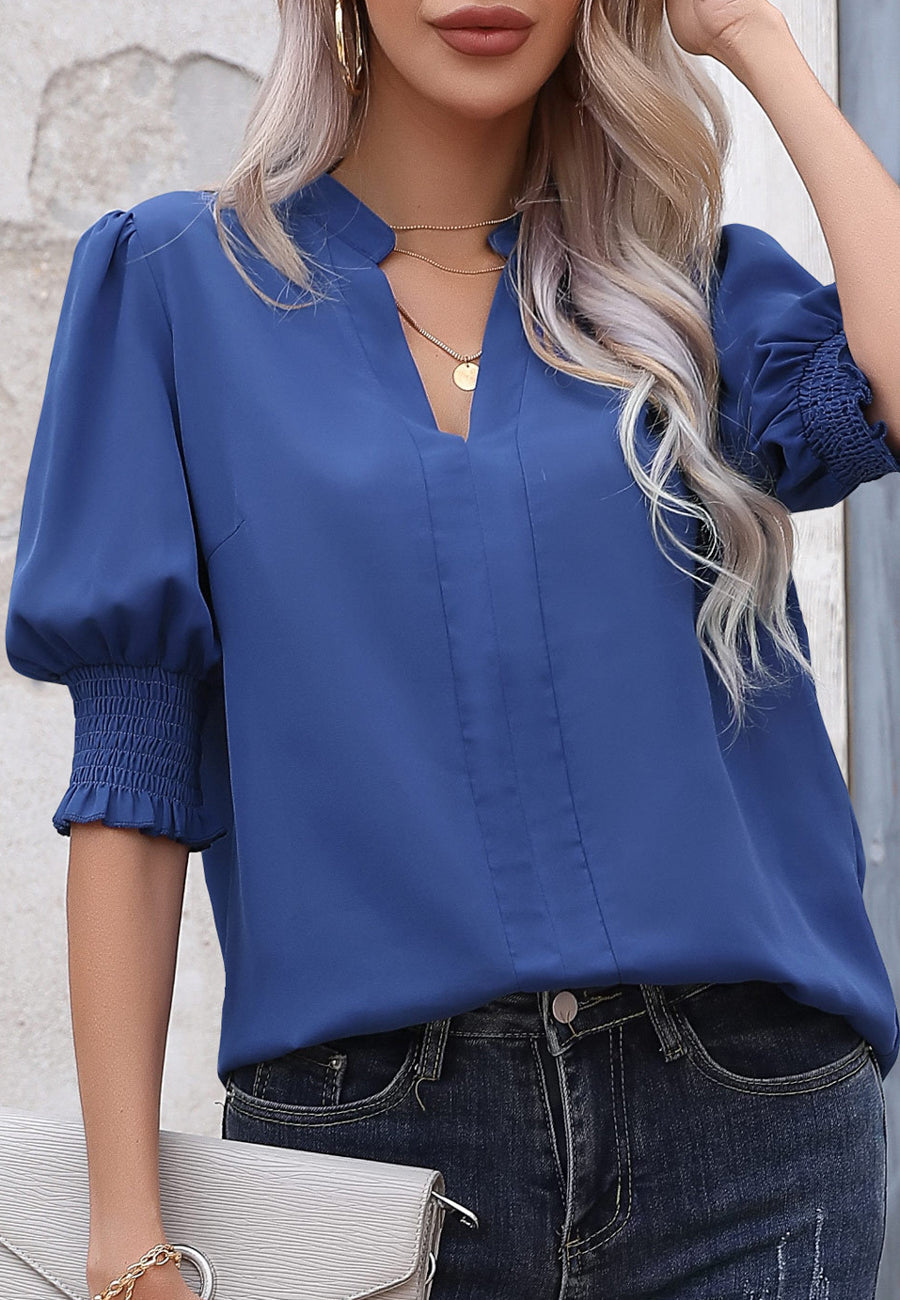 Back Pleat Puff Sleeve Blouse