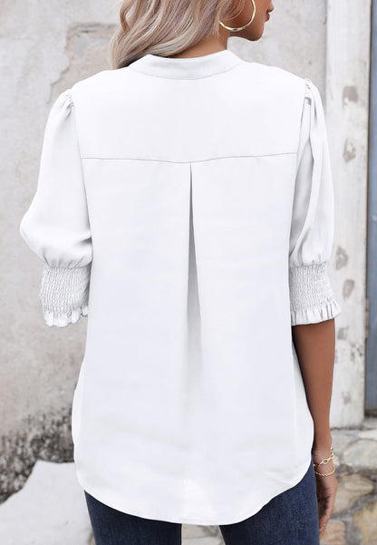 Back Pleat Puff Sleeve Blouse