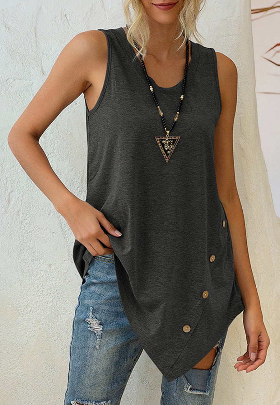 Asymmetrical Button Hem Tank Top