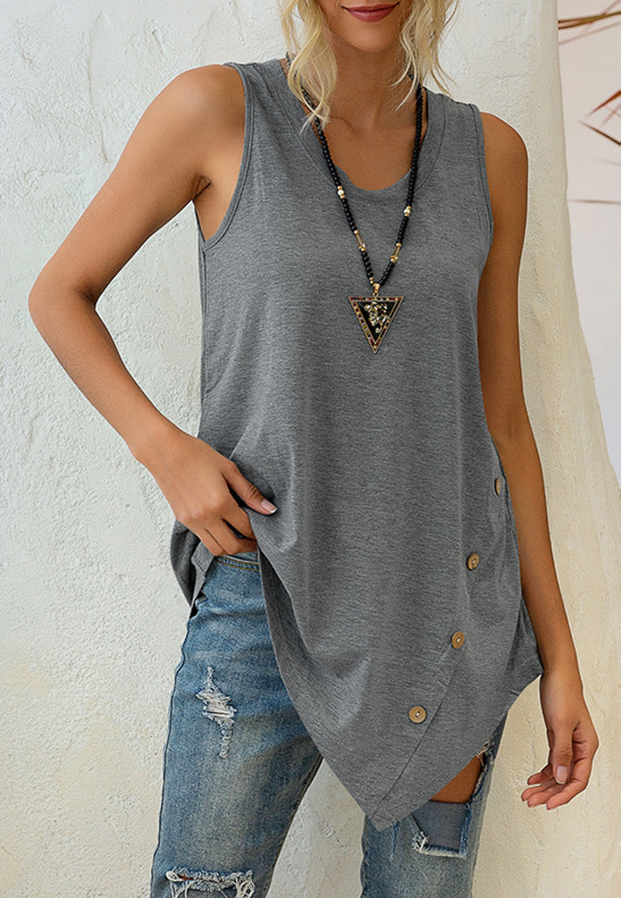 Asymmetrical Button Hem Tank Top