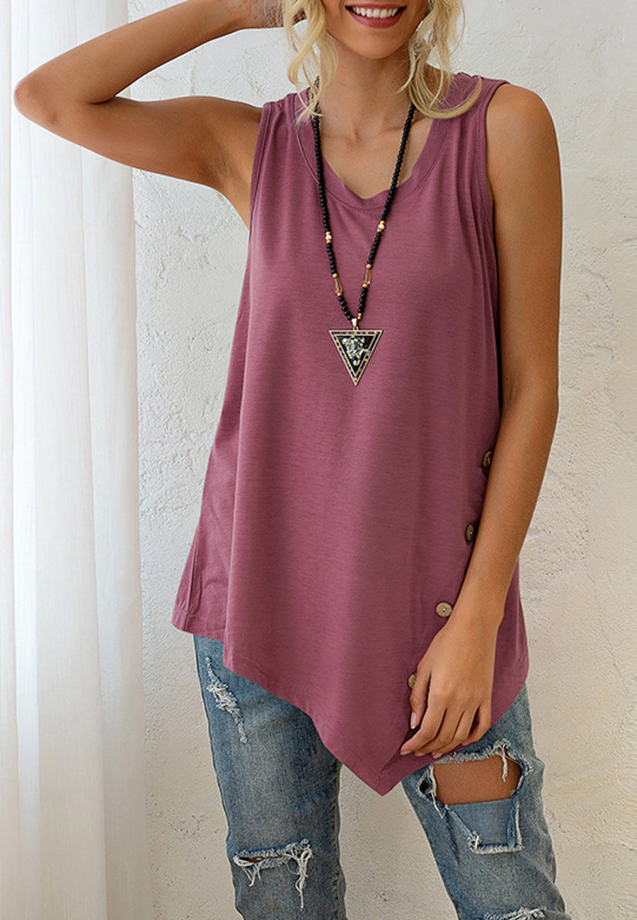 Asymmetrical Button Hem Tank Top