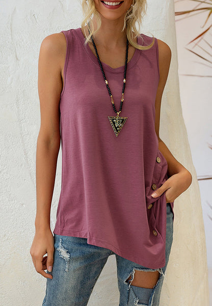 Asymmetrical Button Hem Tank Top