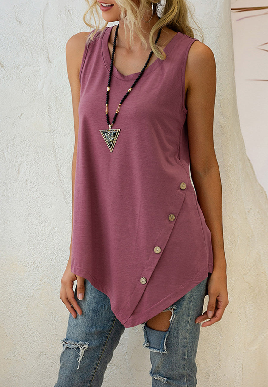 Asymmetrical Button Hem Tank Top