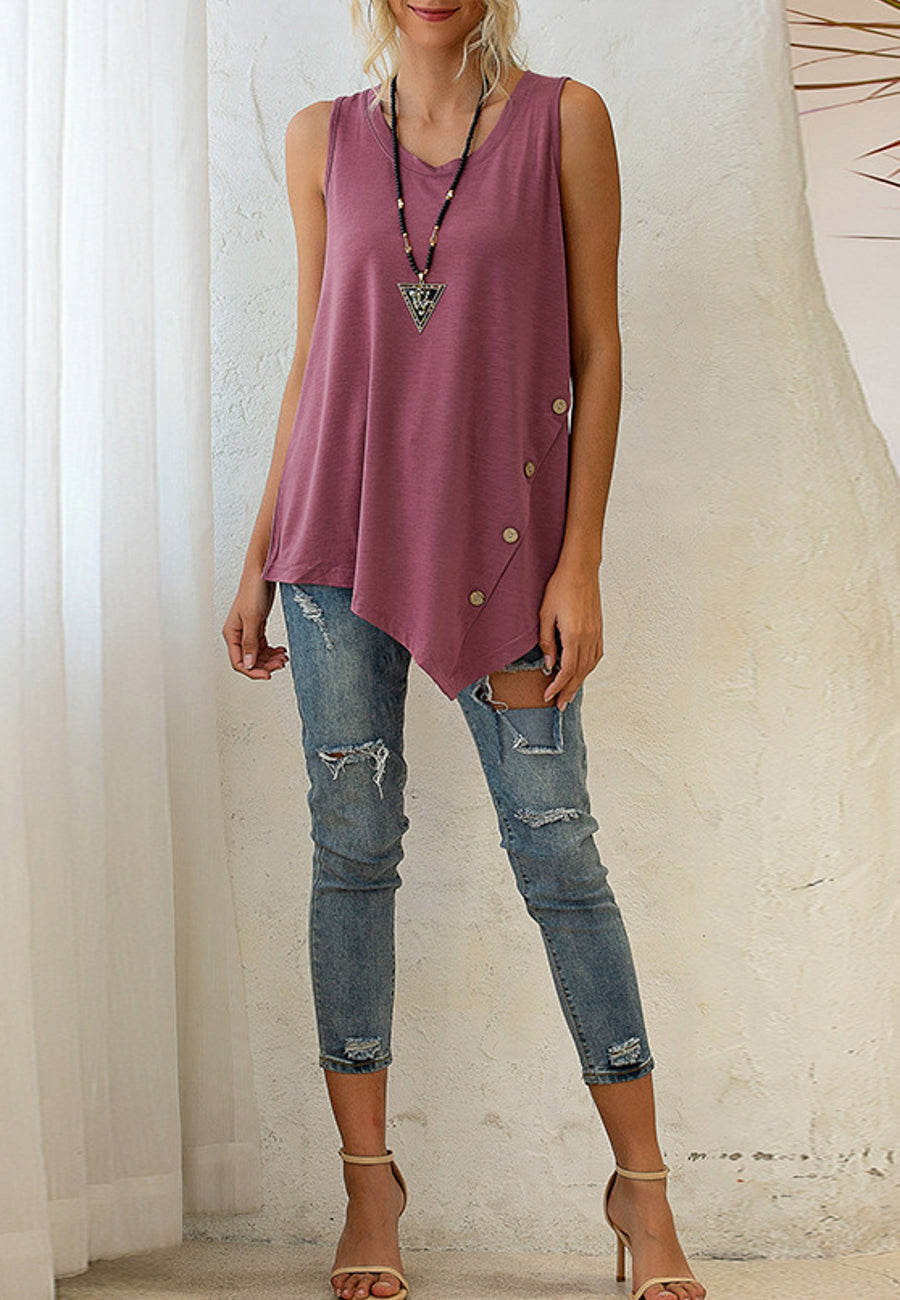 Asymmetrical Button Hem Tank Top