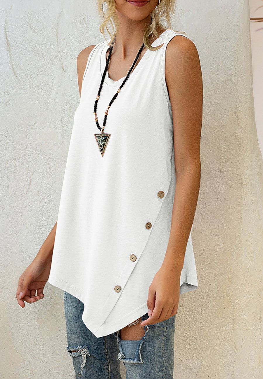 Asymmetrical Button Hem Tank Top