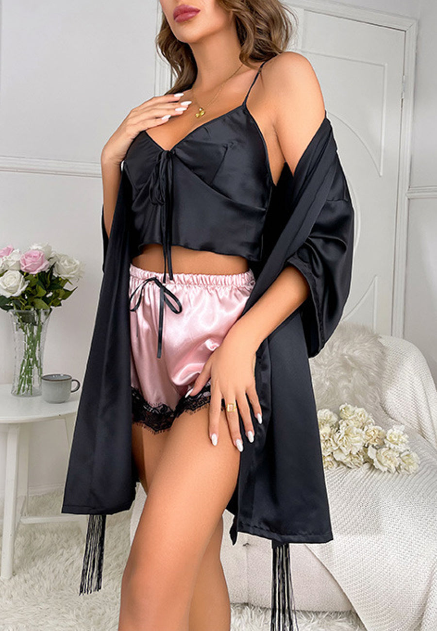 Contrast Satin Three Piece Set