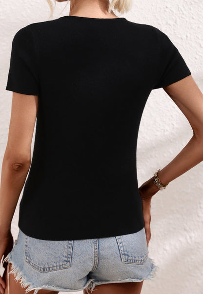 Cutout Shoulder Ribbed Knit Shirt