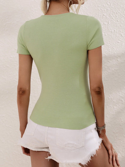 Cutout Shoulder Ribbed Knit Shirt