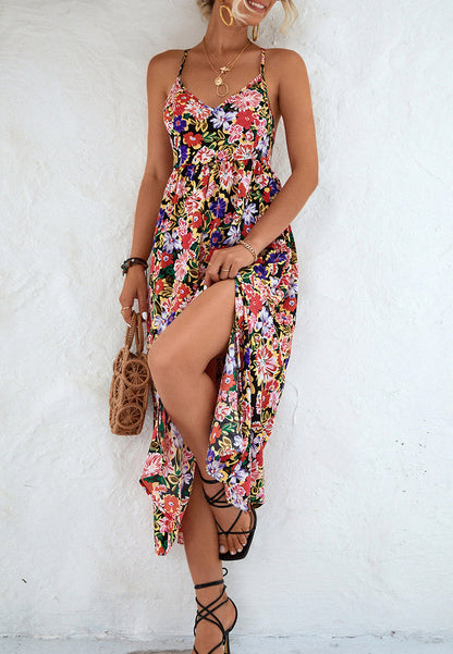 Cross Back Tie Floral Dress