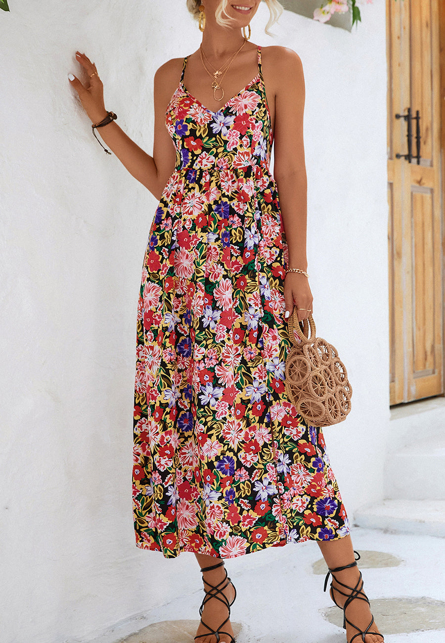 Cross Back Tie Floral Dress