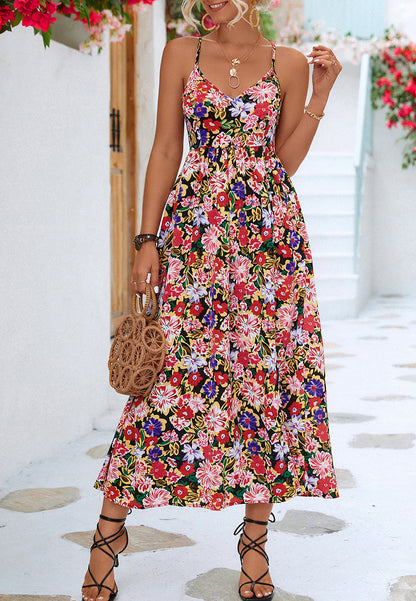 Cross Back Tie Floral Dress