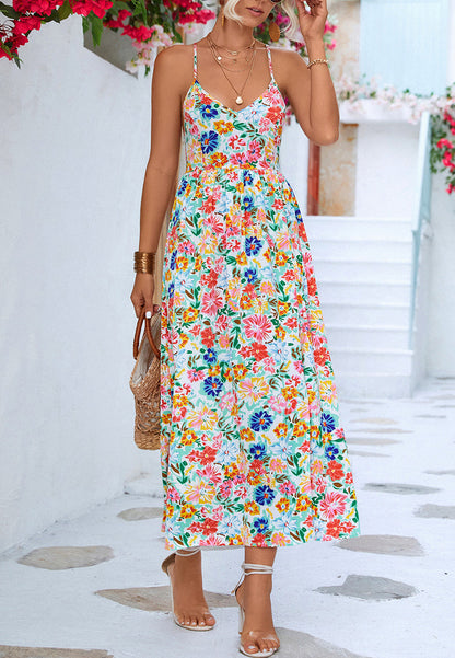 Cross Back Tie Floral Dress