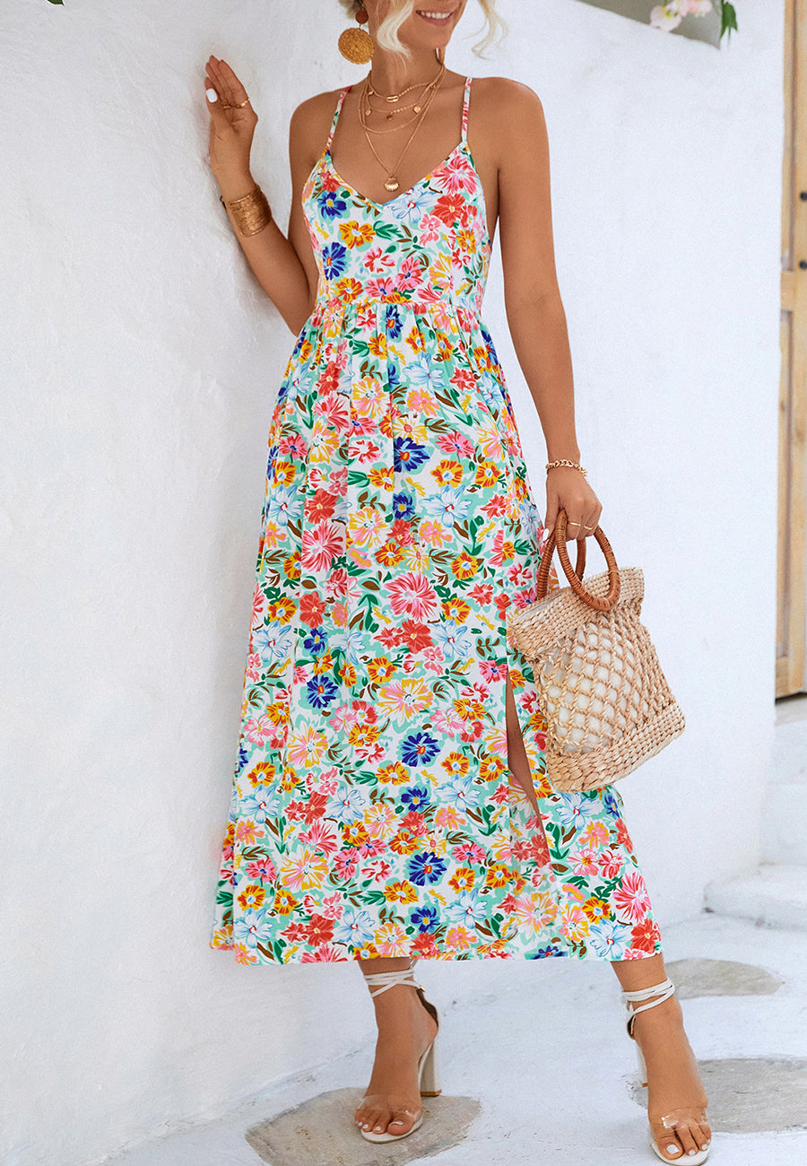 Cross Back Tie Floral Dress