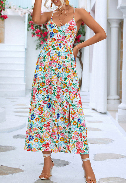 Cross Back Tie Floral Dress