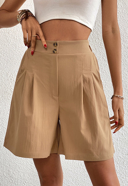 Double Button Pleated Bermuda Shorts