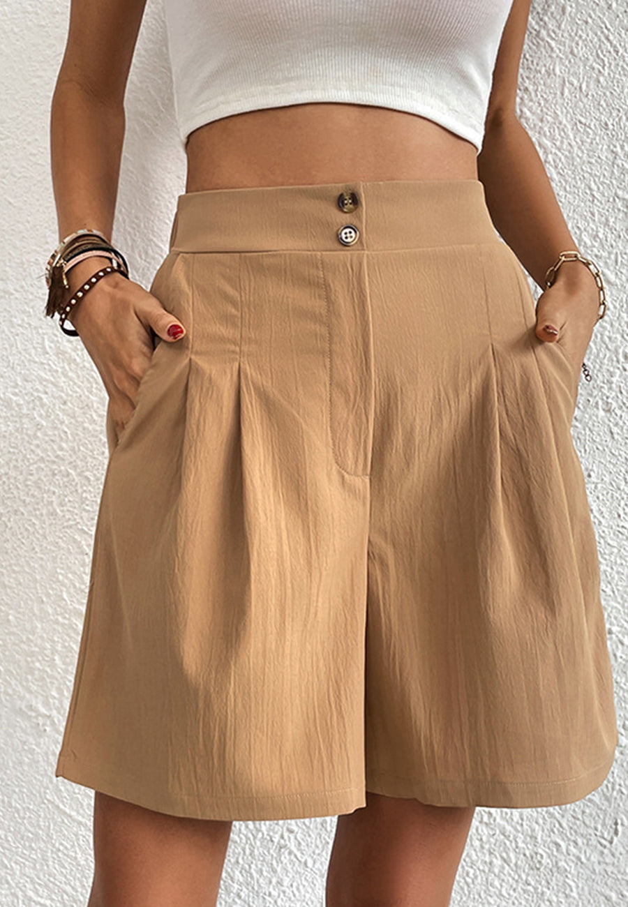 Double Button Pleated Bermuda Shorts