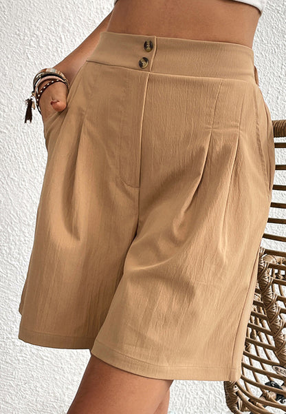 Double Button Pleated Bermuda Shorts