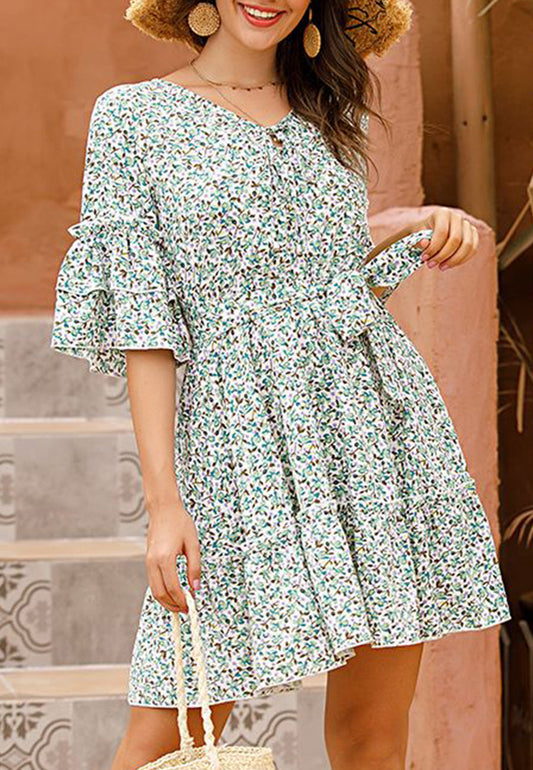 Tiered Bell Sleeve Floral Dress