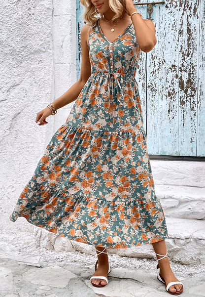 Vintage Floral Tiered Maxi Dress