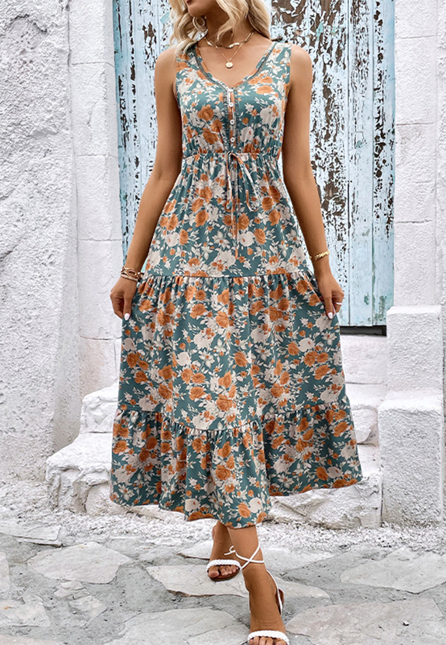 Vintage Floral Tiered Maxi Dress