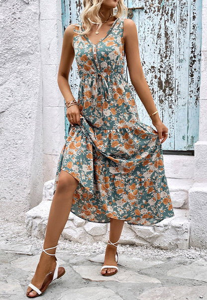 Vintage Floral Tiered Maxi Dress