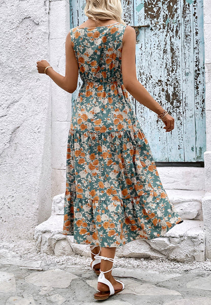 Vintage Floral Tiered Maxi Dress