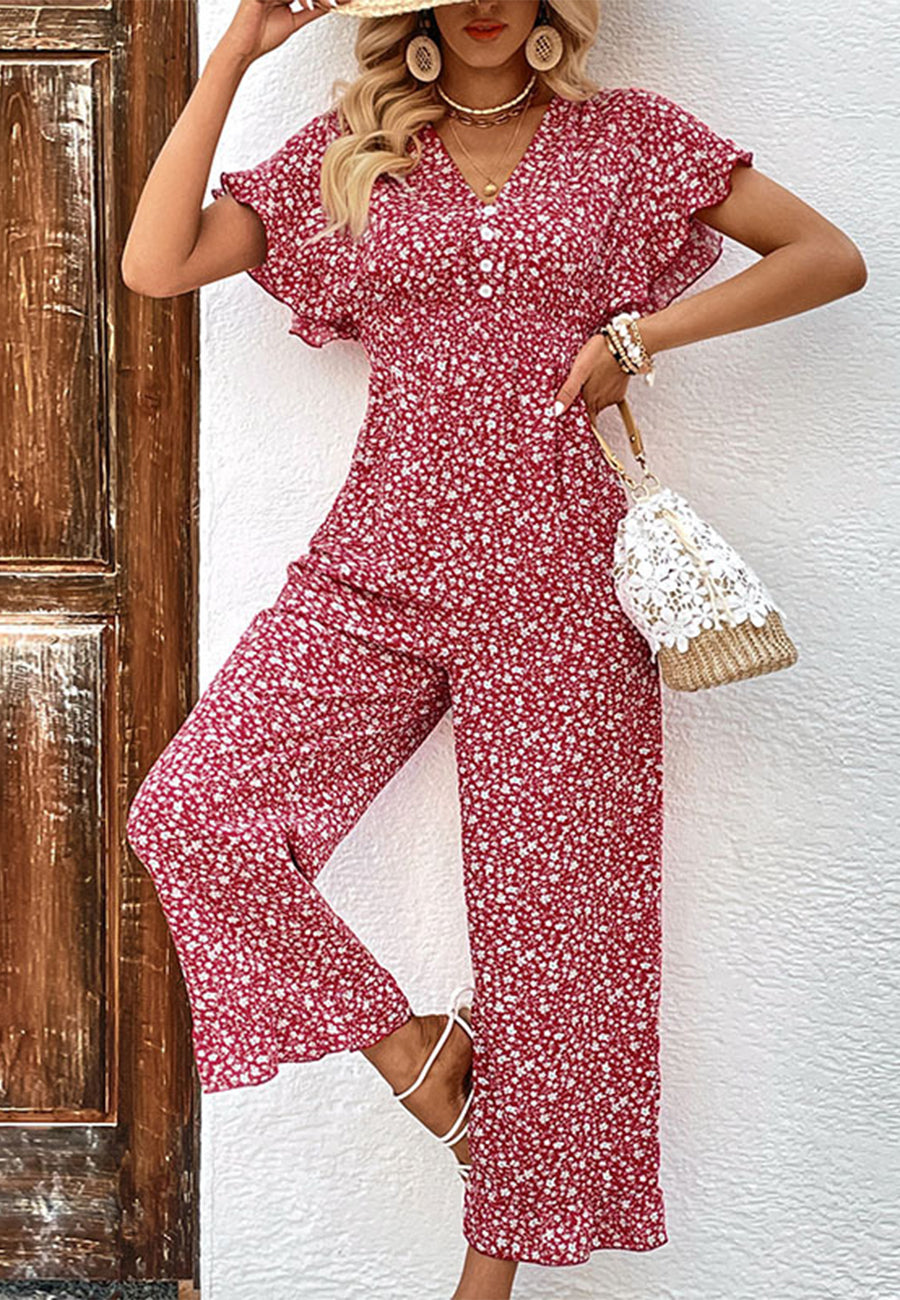 Tie Low Back Floral Jumpsuit