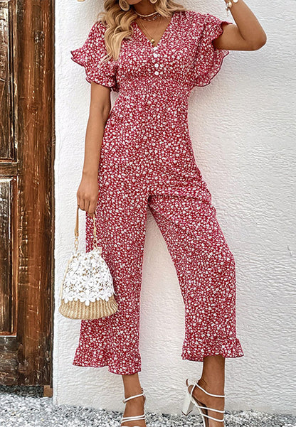 Tie Low Back Floral Jumpsuit