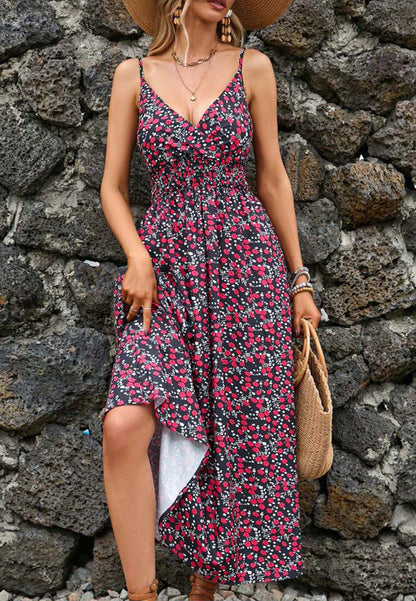 Surplice Neck Printed Midi Dress