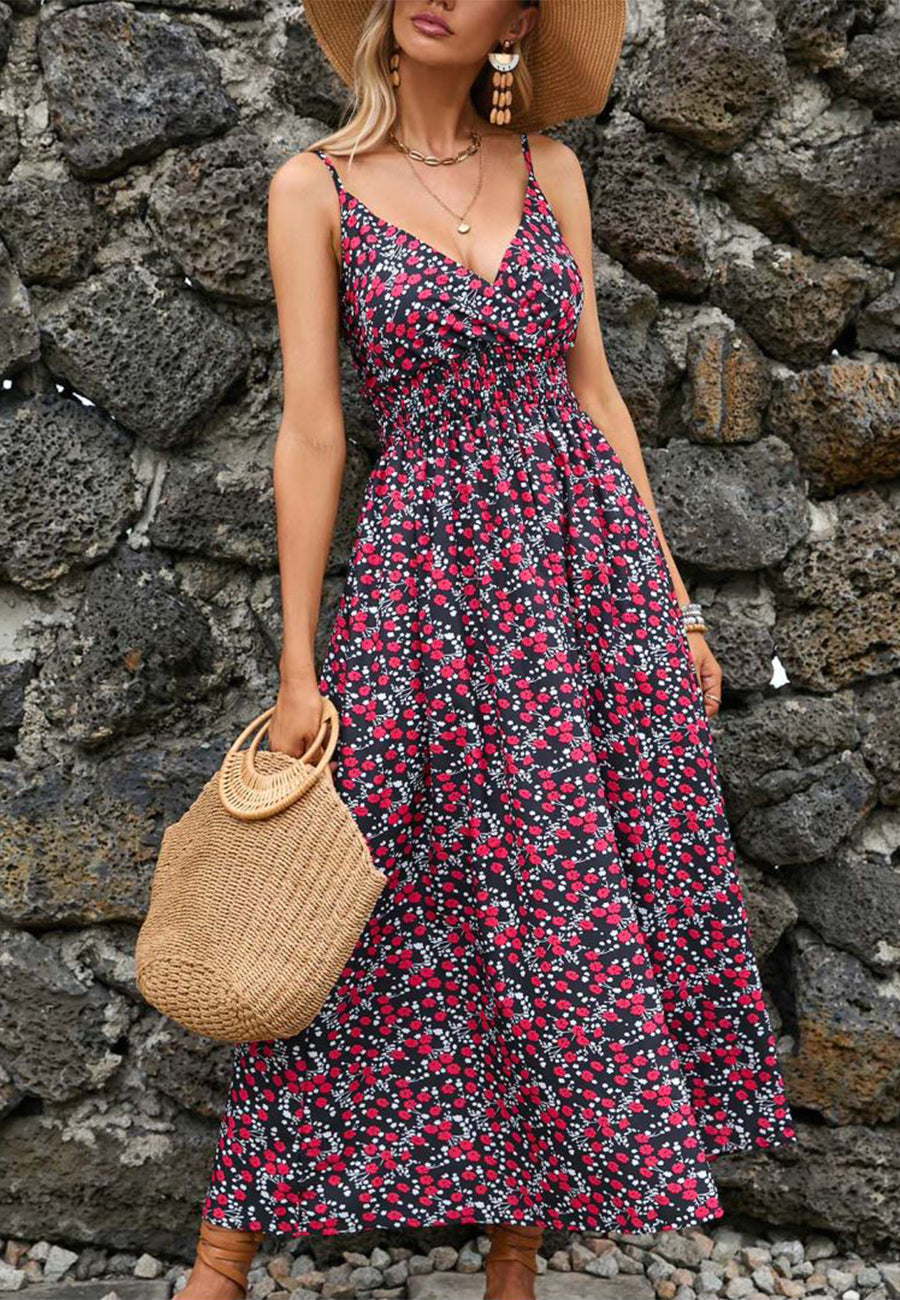 Surplice Neck Printed Midi Dress