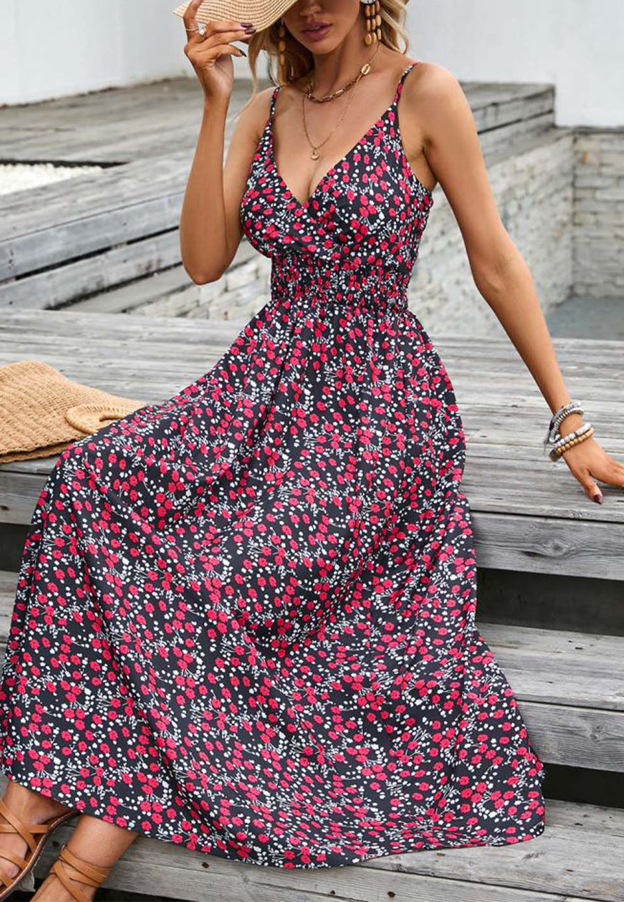 Surplice Neck Printed Midi Dress