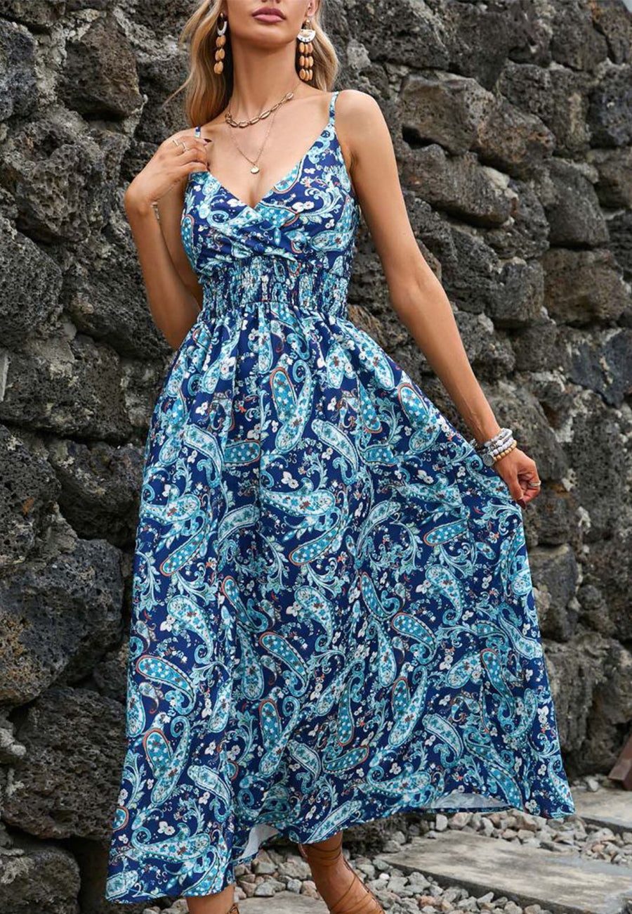 Surplice Neck Printed Midi Dress