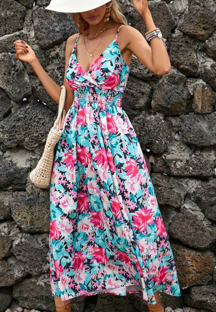 Surplice Neck Printed Midi Dress