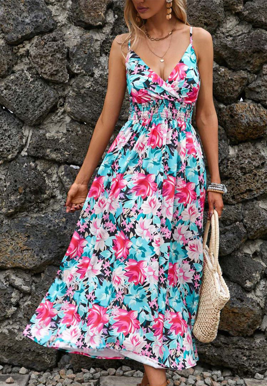 Surplice Neck Printed Midi Dress