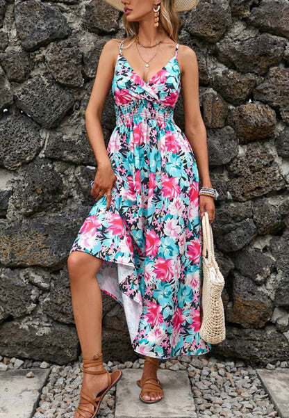 Surplice Neck Printed Midi Dress