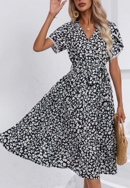 Surplice Neck Tulip Sleeve Dress