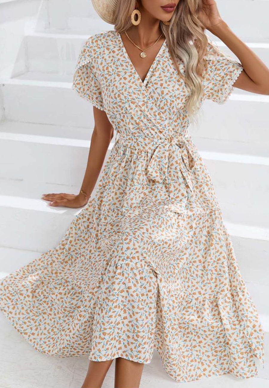 Surplice Neck Tulip Sleeve Dress