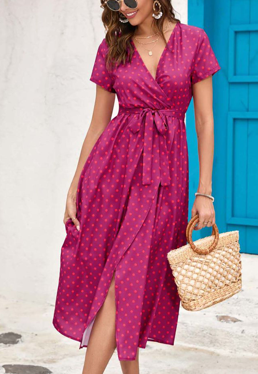 Printed Surplice Neck Midi Dress