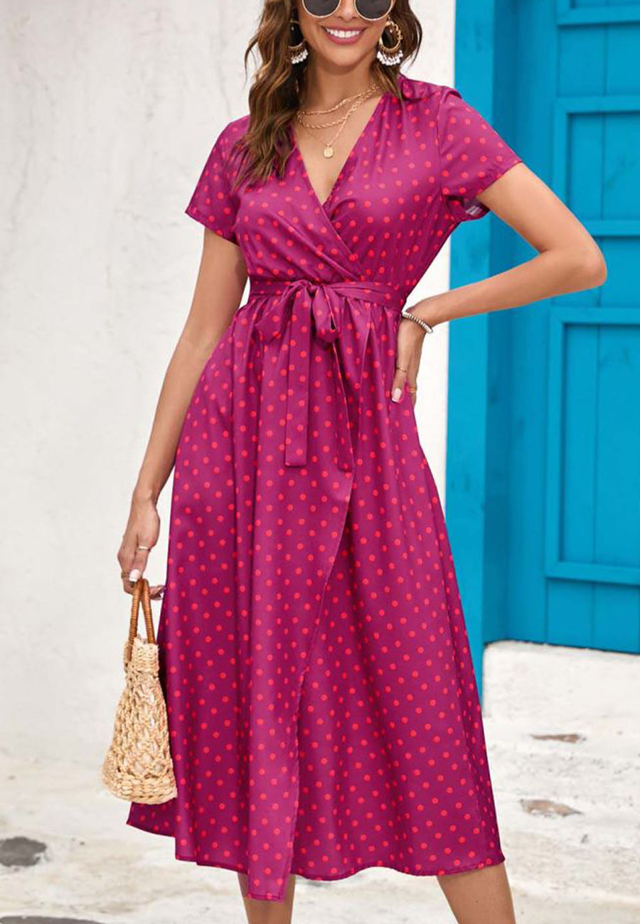 Printed Surplice Neck Midi Dress