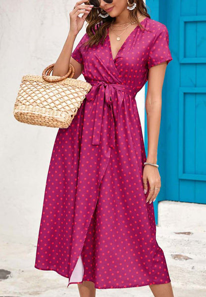 Printed Surplice Neck Midi Dress