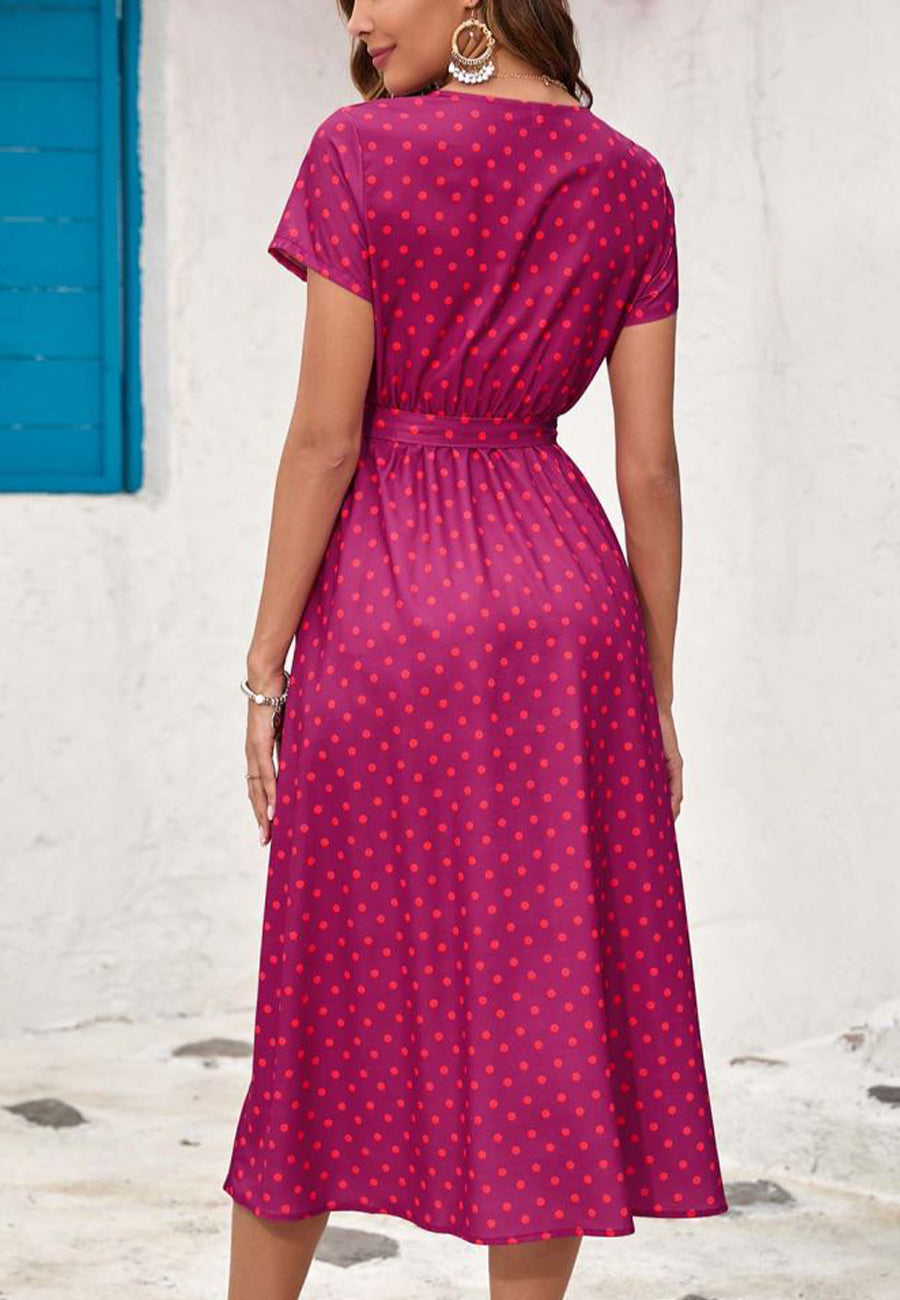 Printed Surplice Neck Midi Dress