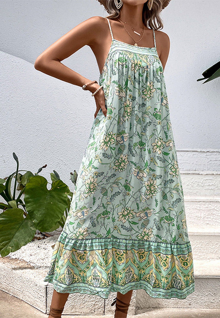 Straight Neck Floral Maxi Dress