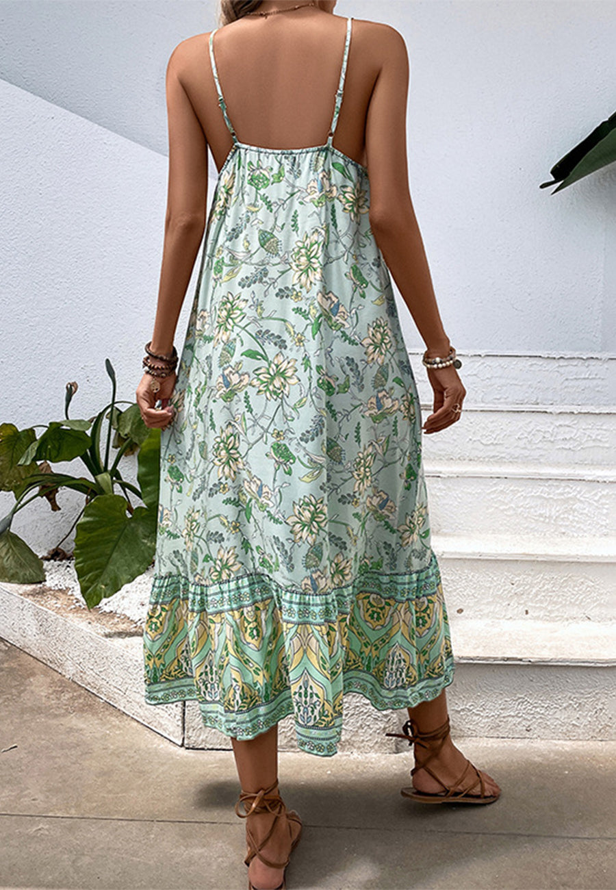 Straight Neck Floral Maxi Dress