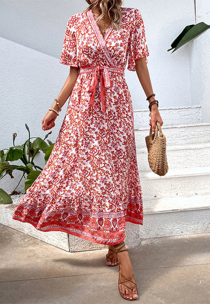 All-Over Floral Surplice Neck Dress